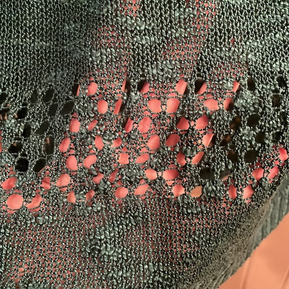 Teal Open Weave Cowl Neck Long Sleeve Sweater - Picture 4 of 7